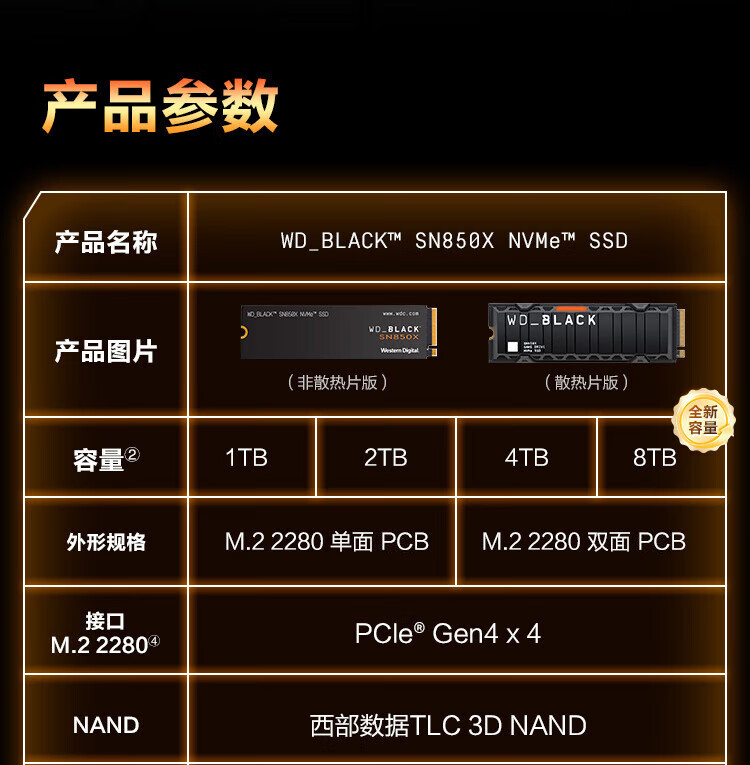 西部数据 SN850X 旗舰固态硬盘 8TB 超大容量版开售，到手价 6999 元